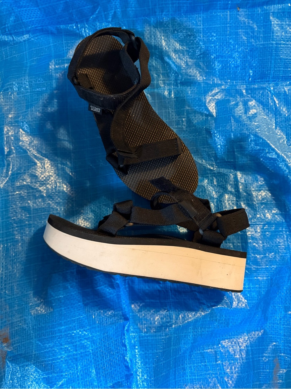 Teva Bicolor Black Platform Strappy Women's Sandal Sz 8 outdoor hiking velcro